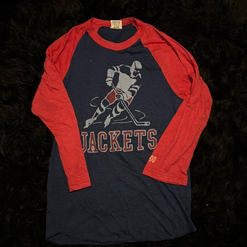 Homage Columbus blue jackets 3/4 length shirt